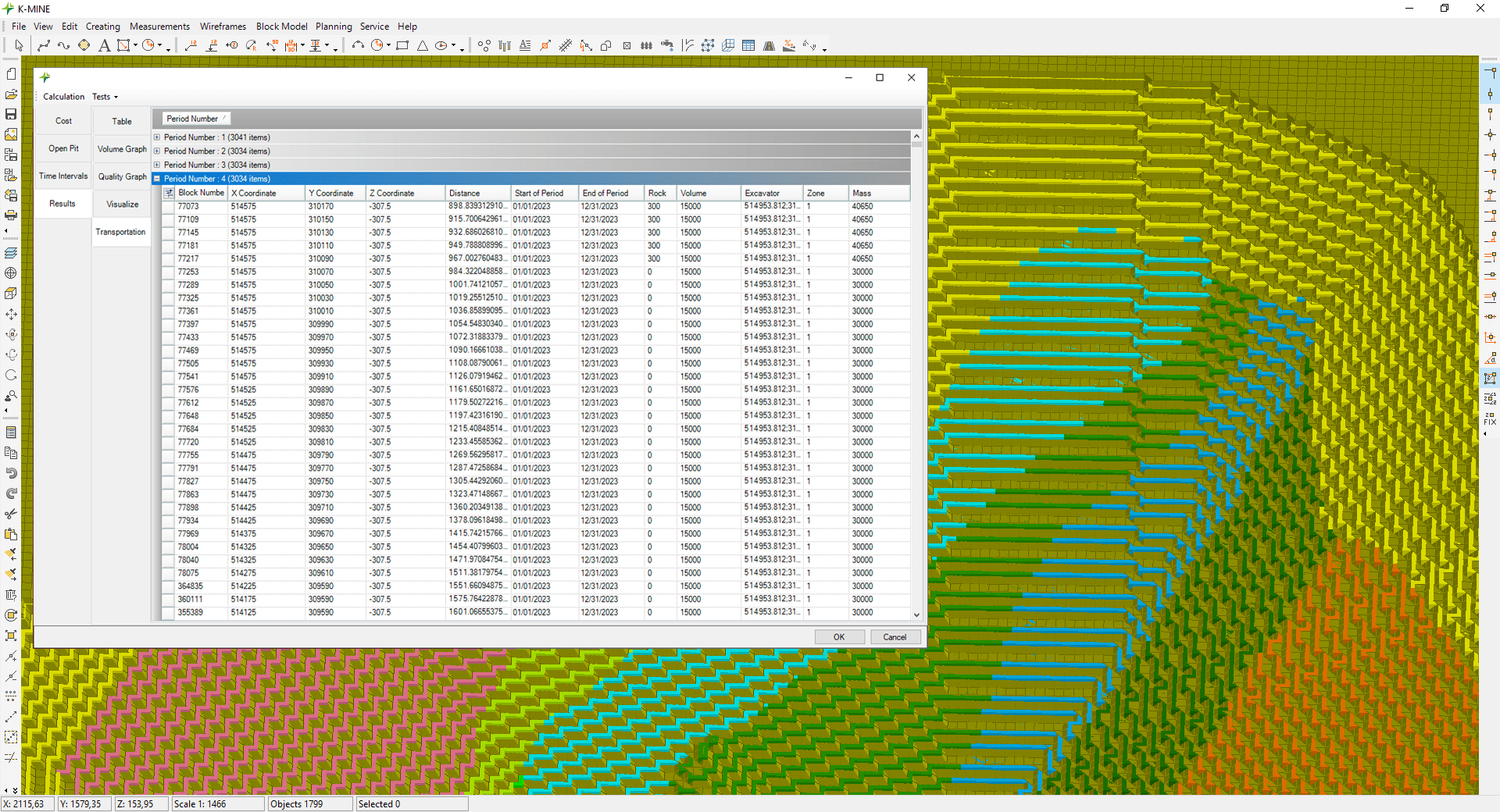 Visualization of results obtained for each calculation options Creating a surface according to the calculated block model