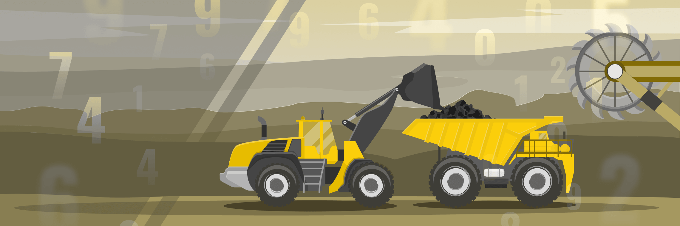 Mining data analysis visualized with graphs and statistics.