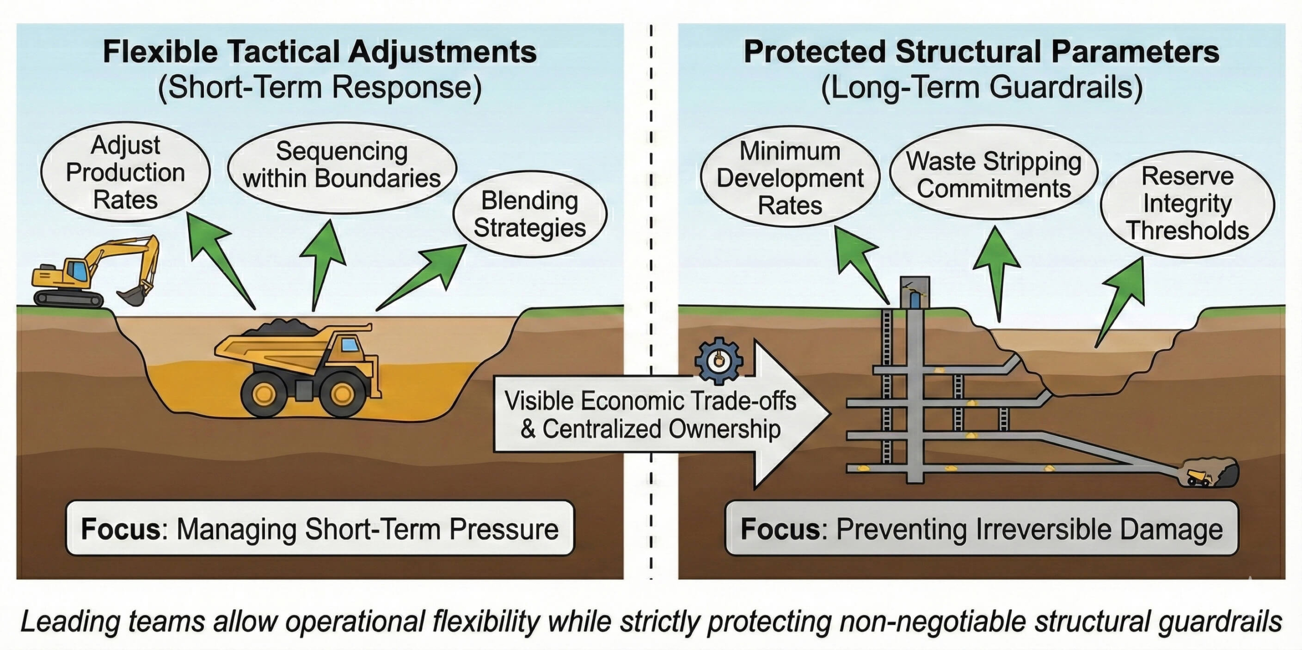 Mining teams that consistently preserve long-term value are not immune to short-term pressure. They face the same price volatility, capital constraints, and stakeholder expectations as everyone else. The difference lies in how they structure decisions when trade-offs are unavoidable.